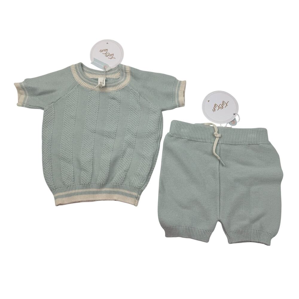 NWT Tun Tun Pima Cotton Sky Blue Daniel Knit
Top & Shorts Set, 6/12m